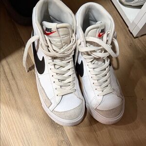 Nike White and Black High-Tops with Red Logo